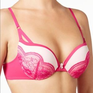 Maidenform Love the Lift Plunging Push Up Bra Hot Pink Lace Underwire Wonderbra